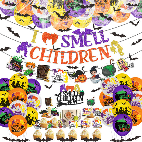 Hocus Pocus Decorations I Smell Children Banner Hocus Pocus Cake Topper Hocus Pocus Party Decorations Hocus Pocus Cupcake Toppers Hocus Pocus Baby Shower Decorations Hocus Pocus Party Supplies Halloween Bat Hocus Pocus Ballon