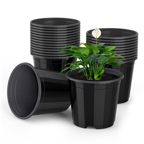 UPMCT 25 Packs 4 5 6 Inch Nursery Pots Round Flower Pots Decorative Plastic Pots for Plants with Drainage Hole Seed Starting Pots for Seeding, Succulent(5 Inch, Black)