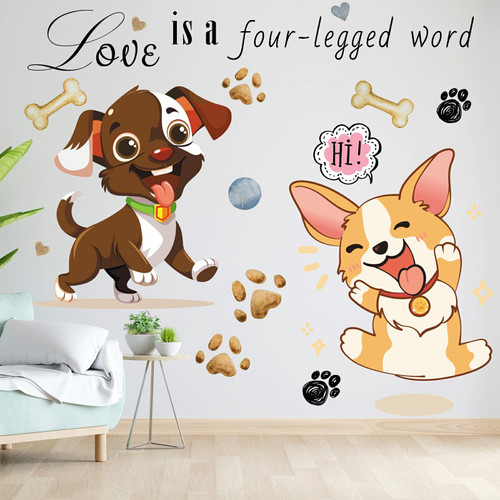HEAKIERG Dog & Cat Wall Sticker Home Decal, DIY Art Mural Decoration Wall Room Decor for Teen, Pet Dog Paw Prints Wall Sticker Decal for Kids Bedroom Living Room, Classroom, Playroom Nursery