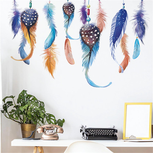Hanging Dream Feather Wall Stickers, sacinora Plume Wall Decals Removable Vinyl Peel and Stick for Living Room Bedroom Children's Room Sofa TV Background Art Decorations