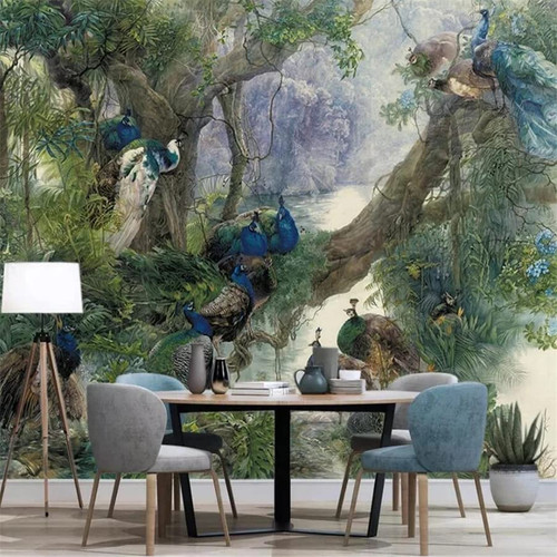 Custom Size Wall Murals,3D Peacock Forest?Removable Peel and Stick Self-Adhesive Wall Murals Large Photo Wallpaper