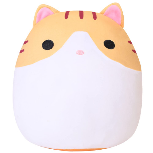 SQEQE Cat Plush Pillow Kawaii Cat Stuffed Animal Fluffy Cartoon Cat Plushies Cat Plushie Doll Toys Soft Cat Shape Design Stuffed Animals Gifts for Kids(Orange, 10 inch)