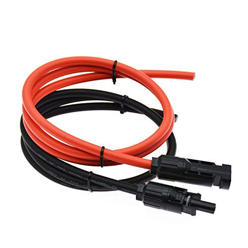 Super Cloud 1 Pair Black + Red 10AWG(6mm²) MC4 Solar Adaptor Cable Solar Panel Extension Cable Wire MC4 Connector Solar Extension Cable with MC4 Female and Male Connectors (3 FT)