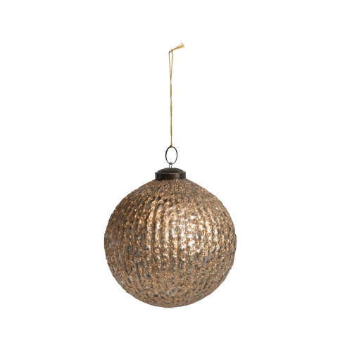 Creative Co-Op 5' Round Pleated Glass Ball Ornament, Antique Gold Finish