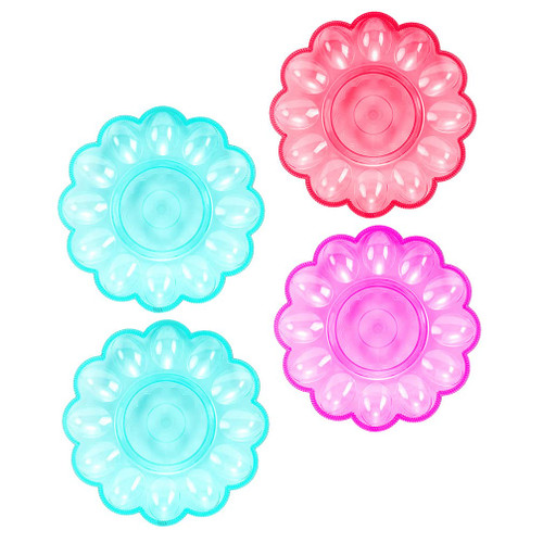 DOITOOL Hard Boiled Egg Holder Deviled Egg Tray Platter, 4Pcs Plastic Deviled Egg Dish/Egg Holder, Round Deviled Egg Plate for Holding 12 Deviled Eggs and Sauce (Random Color) Deviled Egg