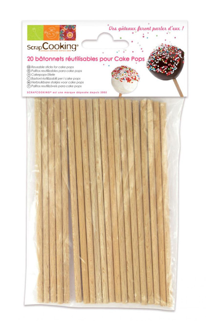 SCRAP COOKING 20 x Cake Pops Sticks, Beech wood, Beige, 19 x 10.5 x 0.6 cm