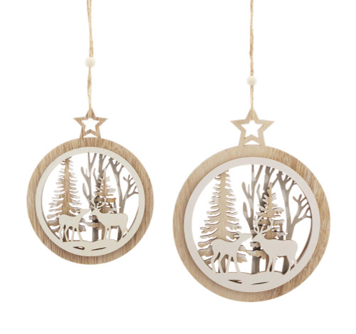 Melrose Ornament Cut-Out, Christmas Decoration,5.5" H x 7.25" H, Set of 2, Wood, Round Laser Cut Winter Scene Ornament Melrose Ornament Cut-Out, Christmas Decoration,5.5" H x 7.25" H, Set of 2, Wood, Round Laser Cut Winter Scene Ornament