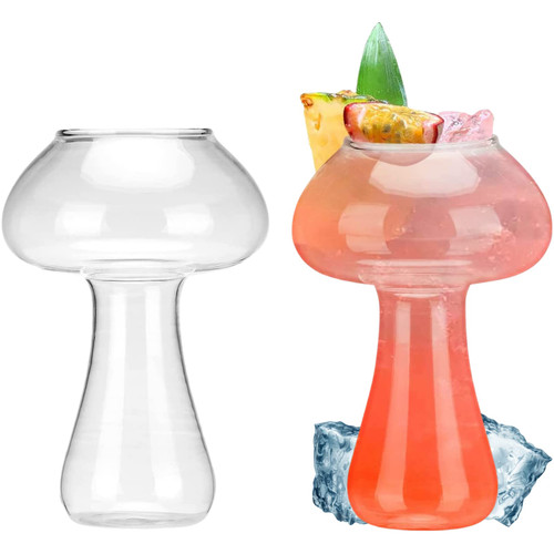 Atarvana 2 Pack Mushroom Glass Cups 8.5oz/250ml, 2Pcs Creative Mushroom Cups Novelty Mushroom Drinking Glassware for Cocktail Party KTV Bar Club Home Glasses Cup