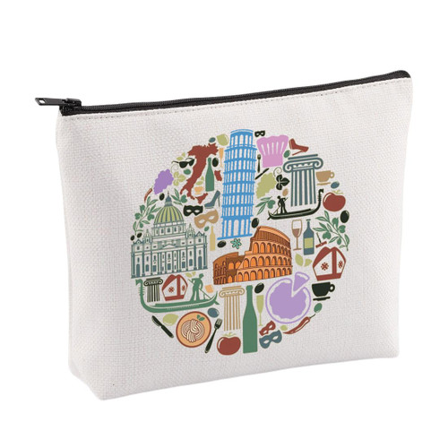 VAMSII Rome Makeup Bag Rome City Gifts Roman Travel Bag Rome Lover Gifts Italy Vacation Souvenir Gift for Italy Travel Gifts Bag (beige)