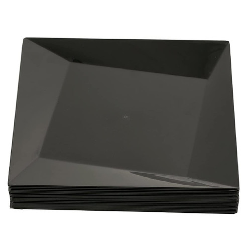 Party Essentials 20-Count Hard Plastic 8" Twisted Square Salad/Dessert Plates, Black