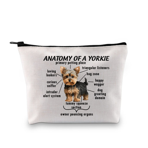 XYANFA Yorkie Makeup Bag Yorkie Lovers Gift Yorkie Dog Yorkie Owner Gift Pet Lovers Yorkie Puppy Yorkshire Terrier Cosmetic Bag (ANATOMY OF A YORKIE)