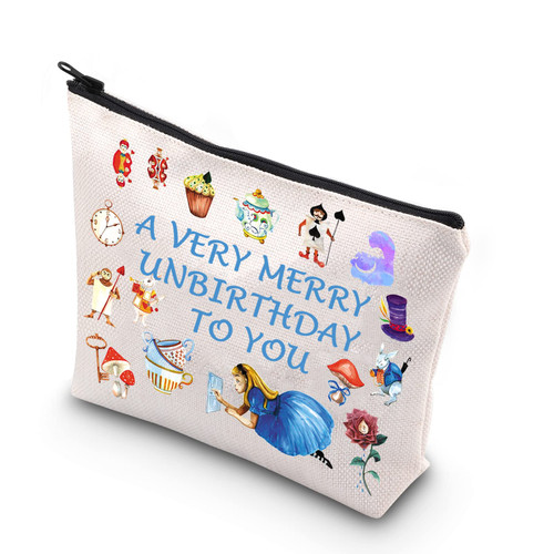 BDPWSS Alice Gift Fairy Tales Makeup Bag a Very Merry Unbirthday To You Alice Theme Cosmetic Bag For Family Friend (Merry birthday you)