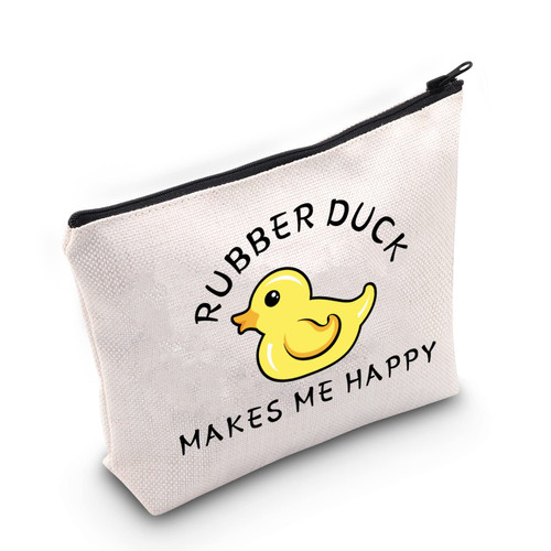 G2TUP Rubber Duck Lover Gift Rubber Duck Makes Me Happy Makeup Bag Rubber Duck Theme Cosmetic Bag Yellow Rubber Duck Fan Gift Zipper Travel Pouch (Rubber Duck Makes Me Happy)