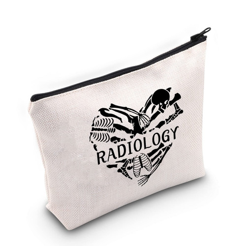 G2TUP Technician Radiologist Gift Heart Radiology Makeup Bag X-Ray Tech Cosmetic Bag Radiology Graduation Gift Future X Ray Technician Travel Bag (Heart Radiology White Bag)