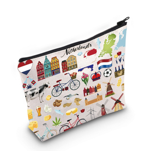 LEVLO Netherlands Map Iconic Traditional Souvenir Gift Holland Travel Pouch Bag Netherlands Vacation Gift Netherlands Zipper Pouch Bag (Netherlands)