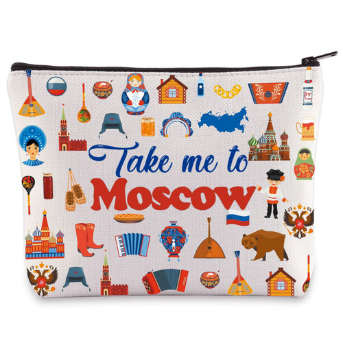 LEVLO Moscow Russia Culture Travel Cosmetic Bag Moscow Souvenir Gift Take Me To Moscow Makeup Zipper Pouch Bag For Traveler (Take Me To Moscow)