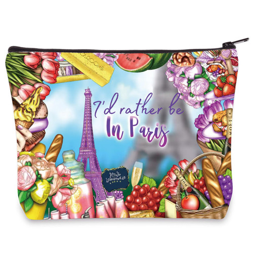WZMPA Paris France Travel Cosmetic Bag Eiffel Tower Inspiration Gifts I'd Rather Be In Paris Zipper Pouch Bag Paris Vacation Merchandise (Rather Paris)