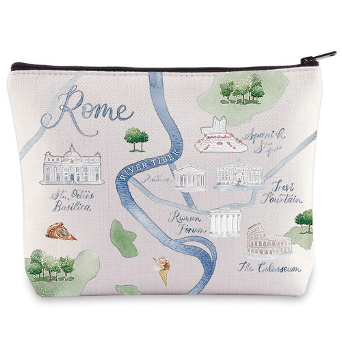 WZMPA Rome City Map Cosmetic Bag Italy Travel Souvenir Gift Rome Long Distance Relationship Makeup Zipper Pouch Bag Rome Merchandise (Rome)