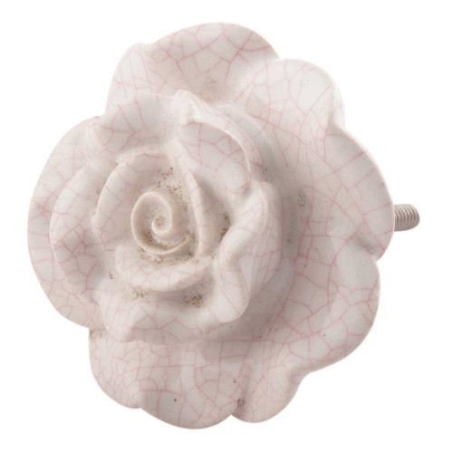 Indian Shelf 2 Pack Farmhouse Drawer Pulls & Knobs|Rose Crackle Flower Unique Drawer Pulls|White Cupboard Door Knobs|Ceramic Single Cabinet Knobs|Western Drawer Knobs|Unique Dresser Knobs