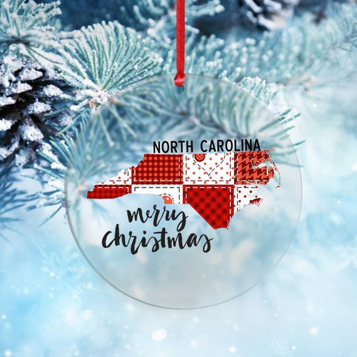 Merry Christmas North Carolina State Clear Round Acrylic Christmas Ornaments North Carolina State Hanging Christmas Tree Ornaments Christmas Tree Hanging Accessories