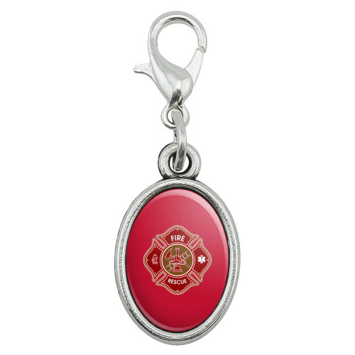 GRAPHICS & MORE Firefighter Fire Rescue Maltese Cross Antiqued Bracelet Pendant Zipper Pull Oval Charm with Lobster Clasp