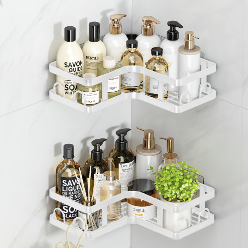 pavtner Corner Shower Caddy, Self Adhesive Shower Shelves Shower Caddy, Corner Shower Shelf for Inside Shower, Rustproof, Waterproof Large Capacity Shower Shelf, Shower Organizer Storage, White