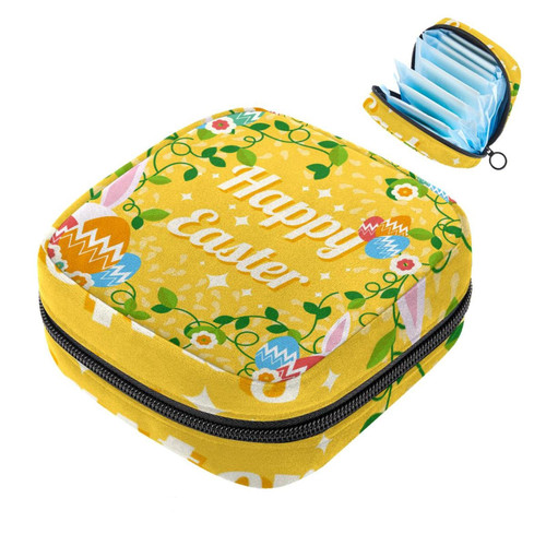 Decorative Easter Egg with Rabbit Flowers Background Makeup Bag Zipper Pouch Travel Cosmetic Organizer for Women and Girls