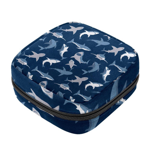 Makeup Bag Blue Sharks Pattern Navy Background Cosmetic Bag Makeup Pouch Travel Toiletry Bag Organizer Storage Bag for Women Girls