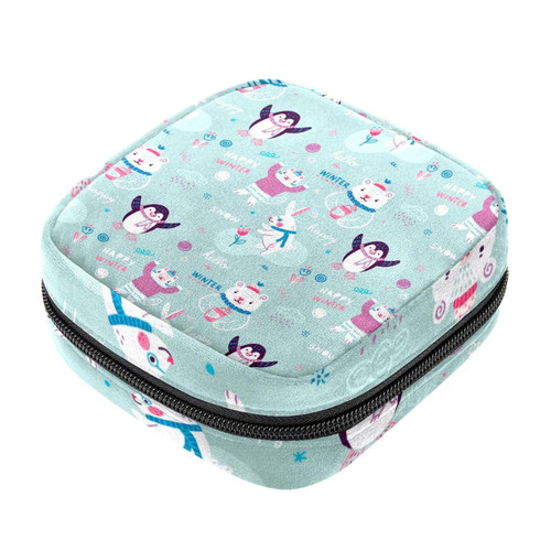 Makeup Bag Colorful Doodle Penguin Bear Rabbit Words Pattern Cosmetic Bag Makeup Pouch Travel Toiletry Bag Organizer Storage Bag for Women Girls
