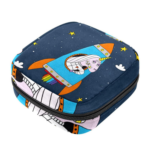 Makeup Bag Funny Unicorn with Rockets Galaxy Stars Cosmetic Bag Makeup Pouch Travel Toiletry Bag Organizer Storage Bag for Women Girls