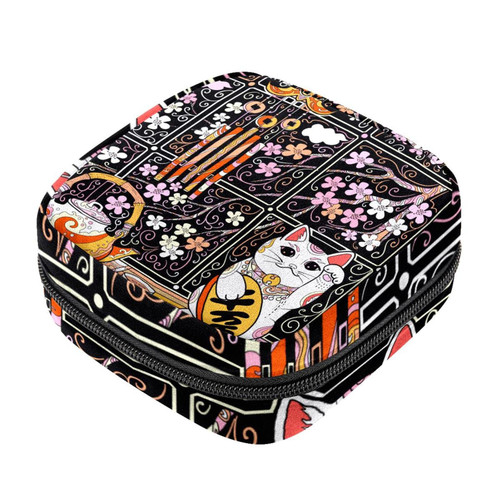 Makeup Bag Japanese Retro Cherry Blossoms Lucky Cat Teapot Campanula Cosmetic Bag Makeup Pouch Travel Toiletry Bag Organizer Storage Bag for Women Girls