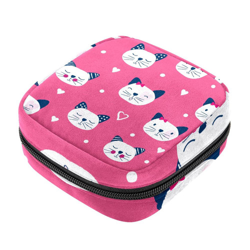 Makeup Bag Pink Cute Cats Pattern Cosmetic Bag Makeup Pouch Travel Toiletry Bag Organizer Storage Bag for Women Girls