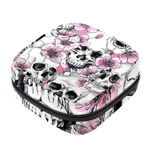 Makeup Bag Skull and Pink Flowers Cosmetic Bag Makeup Pouch Travel Toiletry Bag Organizer Storage Bag for Women Girls