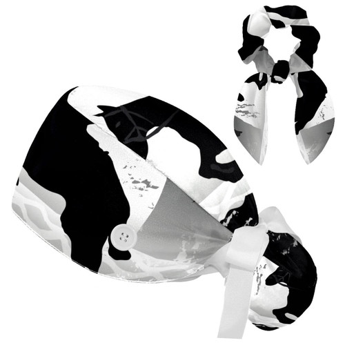 Black White Horse and Rider Night Moon Cap with Sweatband Adjustable Tie Back Hat with Bow Hair Scrunchy