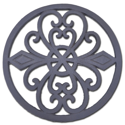 Decorative Round Cast Iron Trivet Ornate Heart Design 8" Wide
