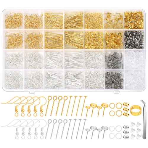 Hypoallergenic Earring Making Kit, Modacraft 2000Pcs Earring Making Supplies Kit with Earring Hooks, Earring Findings, Earring Posts, Earring Backs, Earring Pins Jump Rings for Jewelry Making Supplies