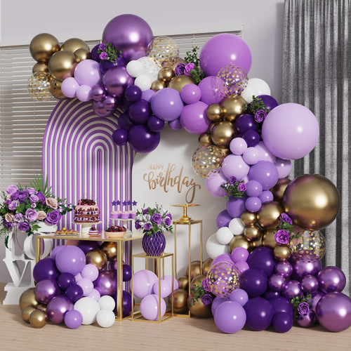 Purple Balloons Garland Arch Kit with 146PCS Light Pastel Purple White Gold Balloons Confetti Metallic Latex Balloons for Girl Princess Baby Shower Wedding Party Decorations Supplies (Purple) Purple Balloons Garland Arch Kit with 146PCS Light Pastel Purple White Gold Balloons Confetti Metallic Latex Balloons for Girl Princess Baby Shower Wedding Party Decorations Supplies (Purple)