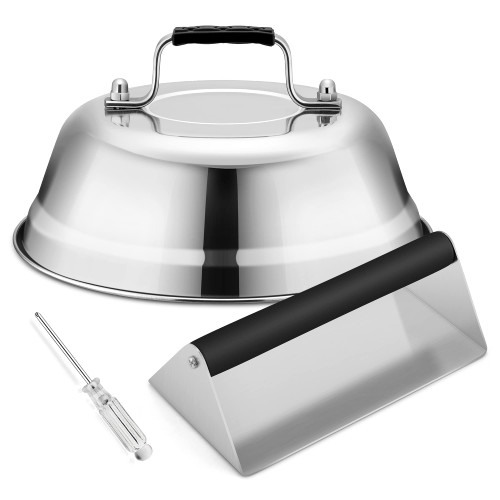 Leonyo 9 Inch Melting Dome with Burger Press, Basting Cover for Griddle & Rectangular Grill Press for Burger Bacon Cheese, Heavy Duty Flat Top Grill Accessories for Teppanyaki Outdoor BBQ Camping