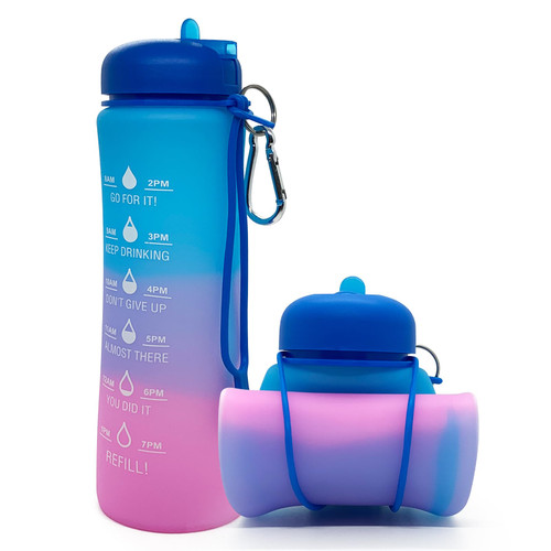 ATENSILS Collapsible Water Bottles-24oz Large Travel Water Bottle With Carabiner-Leakproof Bpa Free Foldable Water Bottle-Lightweight Silicone Sport Water Bottles for Indoor Gym Outdoor Camping Hiking