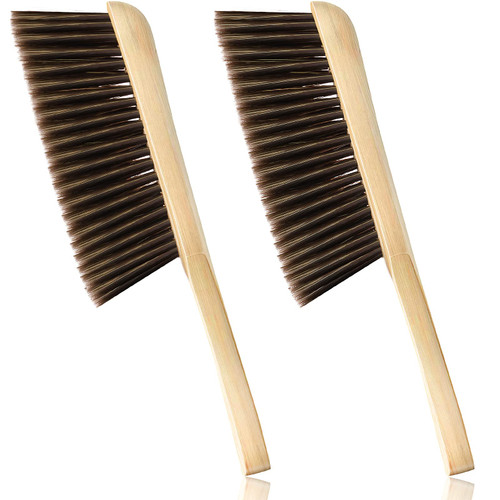 2 Pieces Wooden Bench Brushes Fireplace Brush Horse Hair Bench Brush Soft Bristles Long Wood Handle Dust Brush for Hearth Tidy Car Home Workshop Woodworking (Brown)