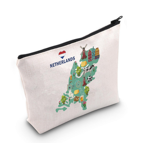 MEIKIUP Netherlands Gift Netherlands Travel Cosmetic Bag Netherlands Travel Memory Map Gift Netherlands Lover Gift Netherlands Souvenir Bag (Map Netherlands Bag)
