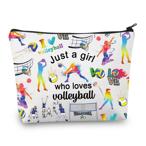 CMNIM Just a Girl Who Loves Volleyball Makeup Bags Girl Volleyball Gifts for Volleyball Players Lover Cosmetic Bag Zipper Travel Bag (small volleyball bag)
