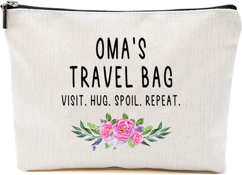 HTDesigns Oma Travel Bag - Oma Gift - Grandma Makeup Bag - Birthday Gift Oma - Mother Day Gift - Travel Cosmetic Bag From Grandchildren