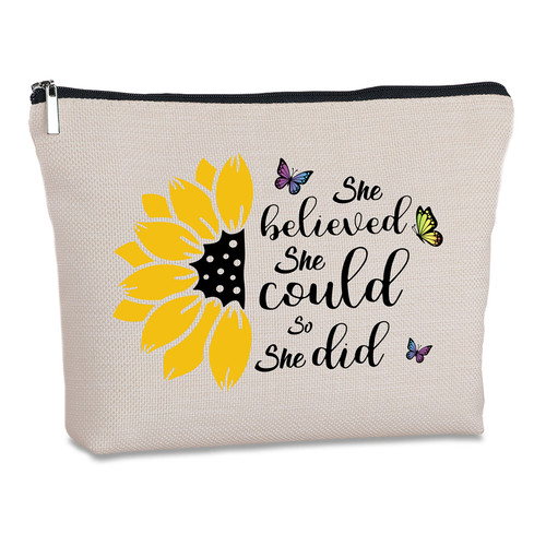 She Believed She Could So She Did Zipper Travel Makeup Bag Inspirational Congratulations Graduation Gifts for Women Sister Daughter Niece Friend