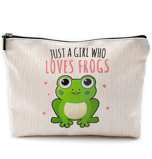 NEGIGA Just a Girl Who Loves Frogs Makeup Bag Travel Cosmetic Bags for Women Girls,Farmhouse Cartoon Green Frog Cosmetic Bags with Zipper Pouch Travel Toiletry Case,Gift for Frog Lovers