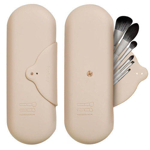Perfuny Travel Makeup Brush Holder Silicone Makeup Bag Makeup Brush Pouch Cosmetic Bag Make up Brush Case Brushes Organizer Travel Essentials with Brush Cleaner Inside for Travel (Khaki) Perfuny Travel Makeup Brush Holder Silicone Makeup Bag Makeup Brush Pouch Cosmetic Bag Make up Brush Case Brushes Organizer Travel Essentials with Brush Cleaner Inside for Travel (Khaki)