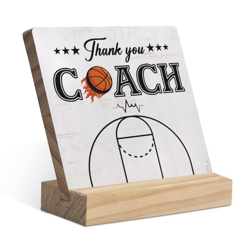 Thank You Coach Wood Plaque with Wooden Stand,Basketball Coach Appreciation Wooden Plaque Sign Desk Decor for Home Office Table Shelf Decorations,Basketball Coach Thank You Gifts