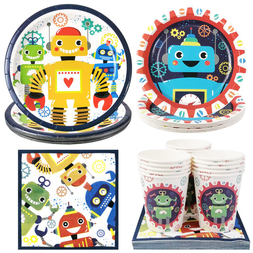 CIEOVO Robot Party Supplies - Serves 16 Guest Includes Party Dinner Dessert Plates, Cups and Napkins Party Pack Perfect for Robots Theme Baby Shower Birthday Parties Decorations CIEOVO Robot Party Supplies - Serves 16 Guest Includes Party Dinner Dessert Plates, Cups and Napkins Party Pack Perfect for Robots Theme Baby Shower Birthday Parties Decorations