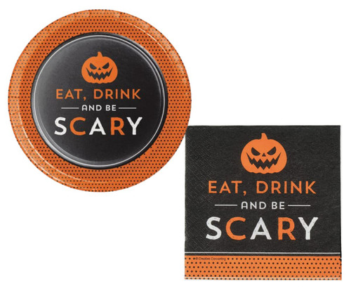 Luti Eat, Drink And Be Scary Halloween Humor Dessert Plates and Beverage Napkins 16 Guests