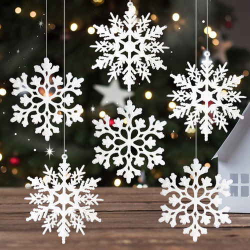 White Snowflake Ornaments, 6 Pack Large Plastic Snowflake Decorations Snowflakes Christmas Decorations, Hanging Snowflake Decorations for Winter Wonderland Christmas Tree Christmas Decorating